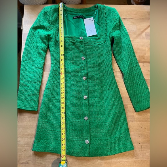 Zara green tweed dress size XS - Picture 2 of 9
